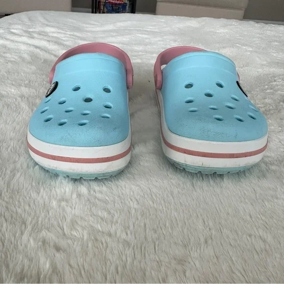 Crocs Kids Crocband Clog Ice Blue with Pink Stripe Slip-On Sandals Size C 11 - Picture 2 of 9